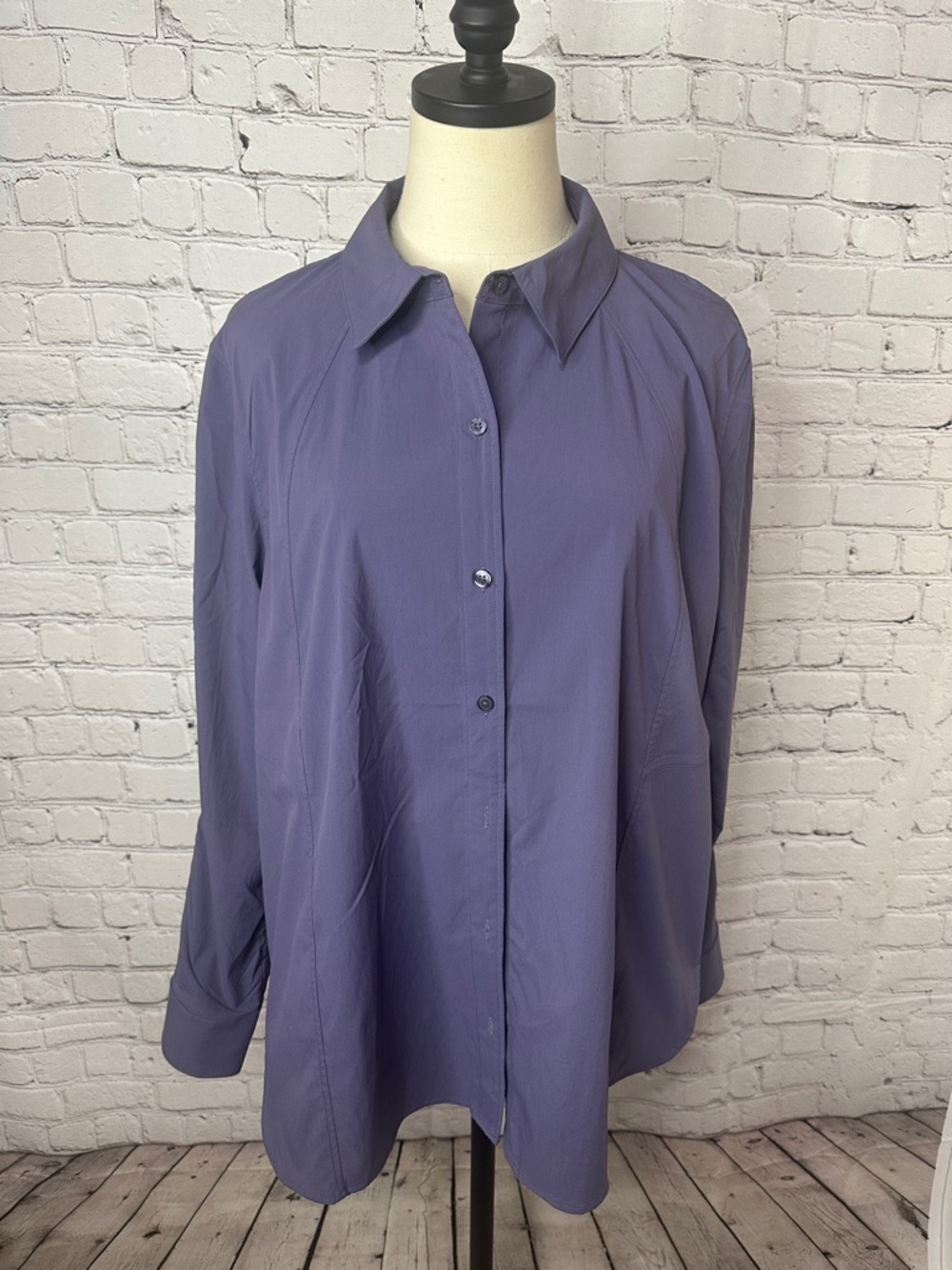 Athleta Purple Button Down Poplin Blouse Size L Large